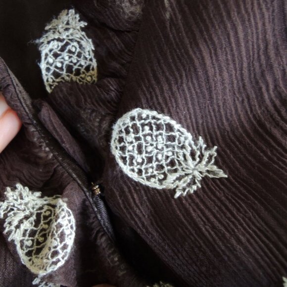 Kate Spade Brown Pineapple Embroidered 100% Silk Wrap Dress 10 - Picture 5 of 13